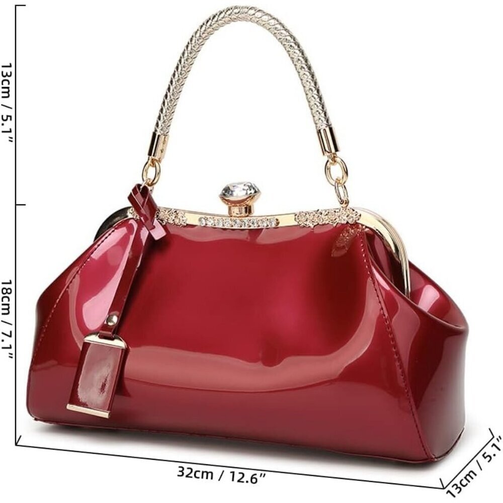 Women's Pink Faux Leather Top Handle Evening Retro Easy Durable Tote Bag - Picture 6 of 6